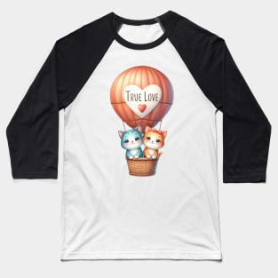 Valentine Cat Couple On Hot Air Balloon Baseball T-Shirt